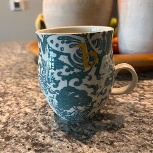 Anthropologie Homegrown Monogram Mug letter “b” white with teal koi and floral